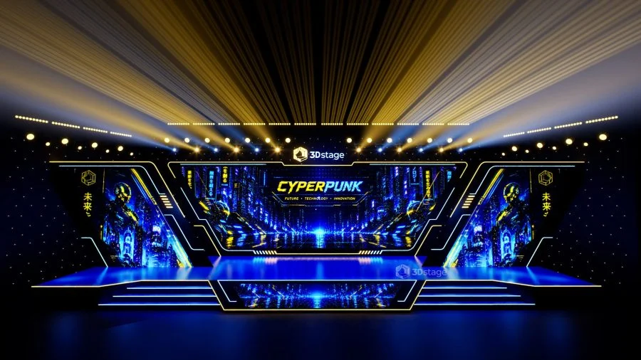 Cyberpunk Blue Future Technology Stage